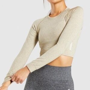 Gymshark adapt marl seamless cropped top in moss grey, S